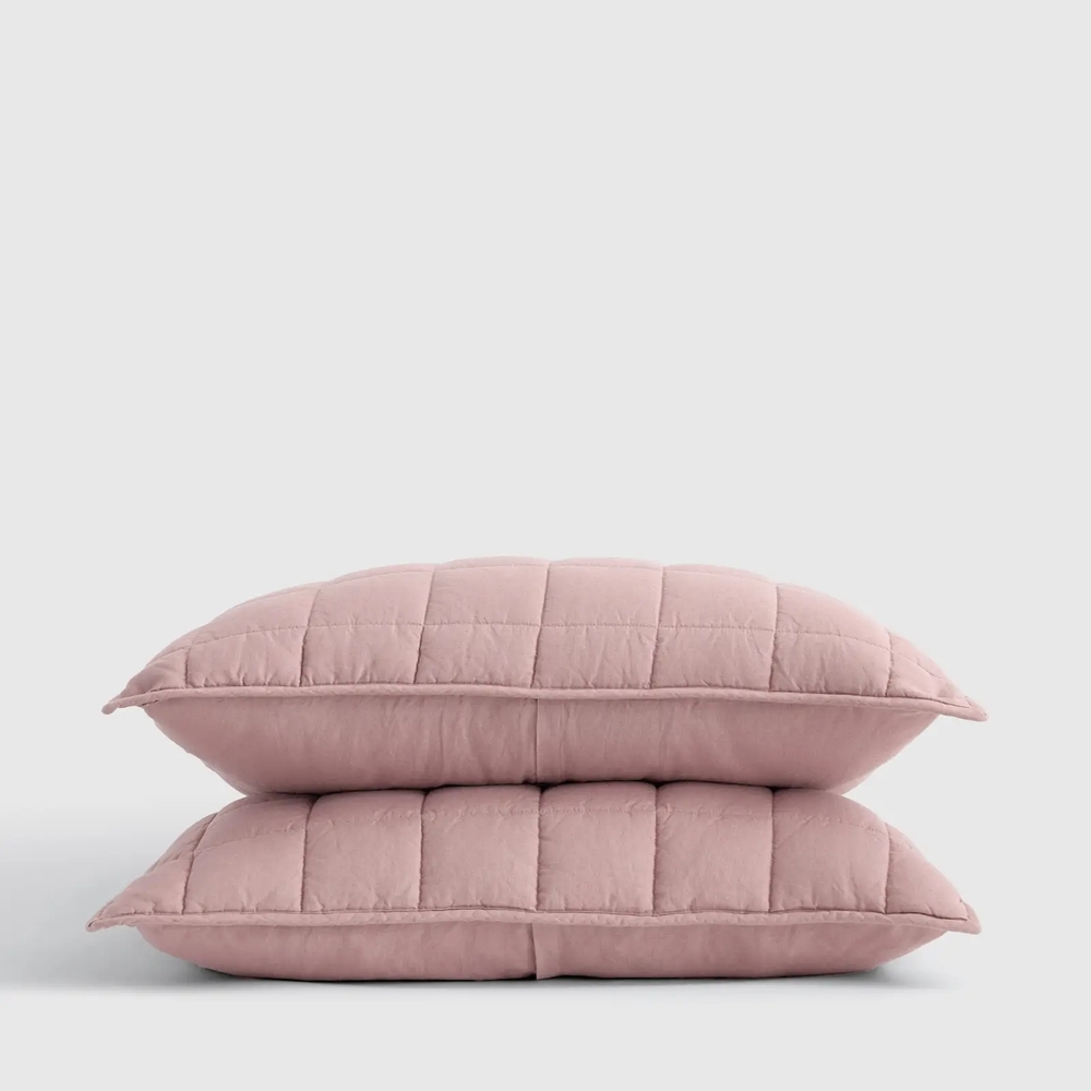 Quince European Linen Box Quilted Sham Set In Dusty Mauve Standard Size